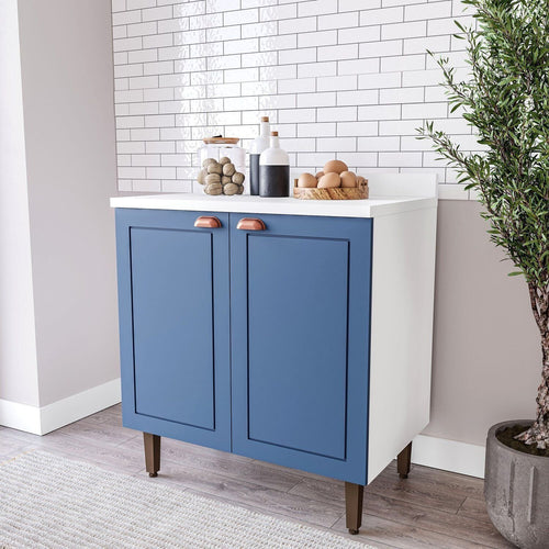 Balcão para Cozinha 2 Portas 80cm sem Tampo Pérola Yescasa Branco/Azul