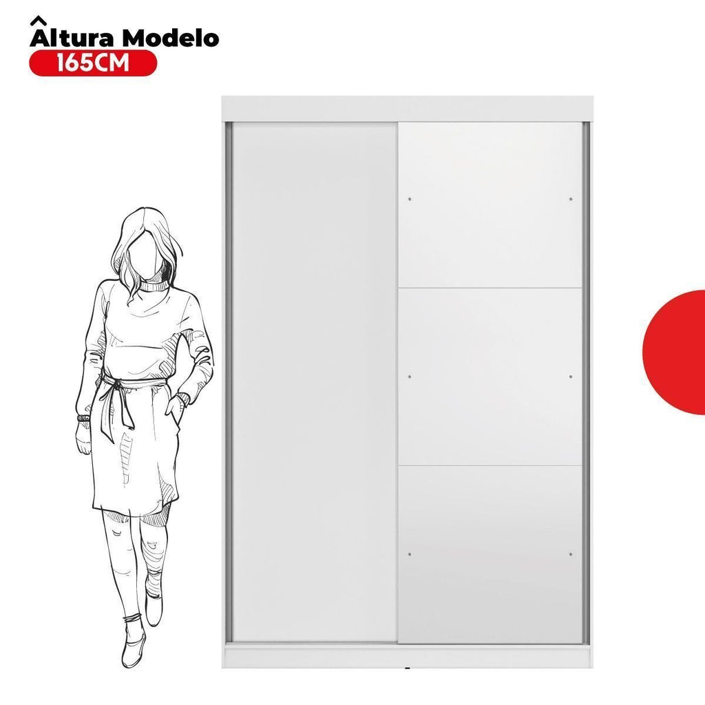Guarda-Roupa Solteiro Peônia Yescasa 2 Portas de Correr com Espelho 2 Gavetas MDP Branco