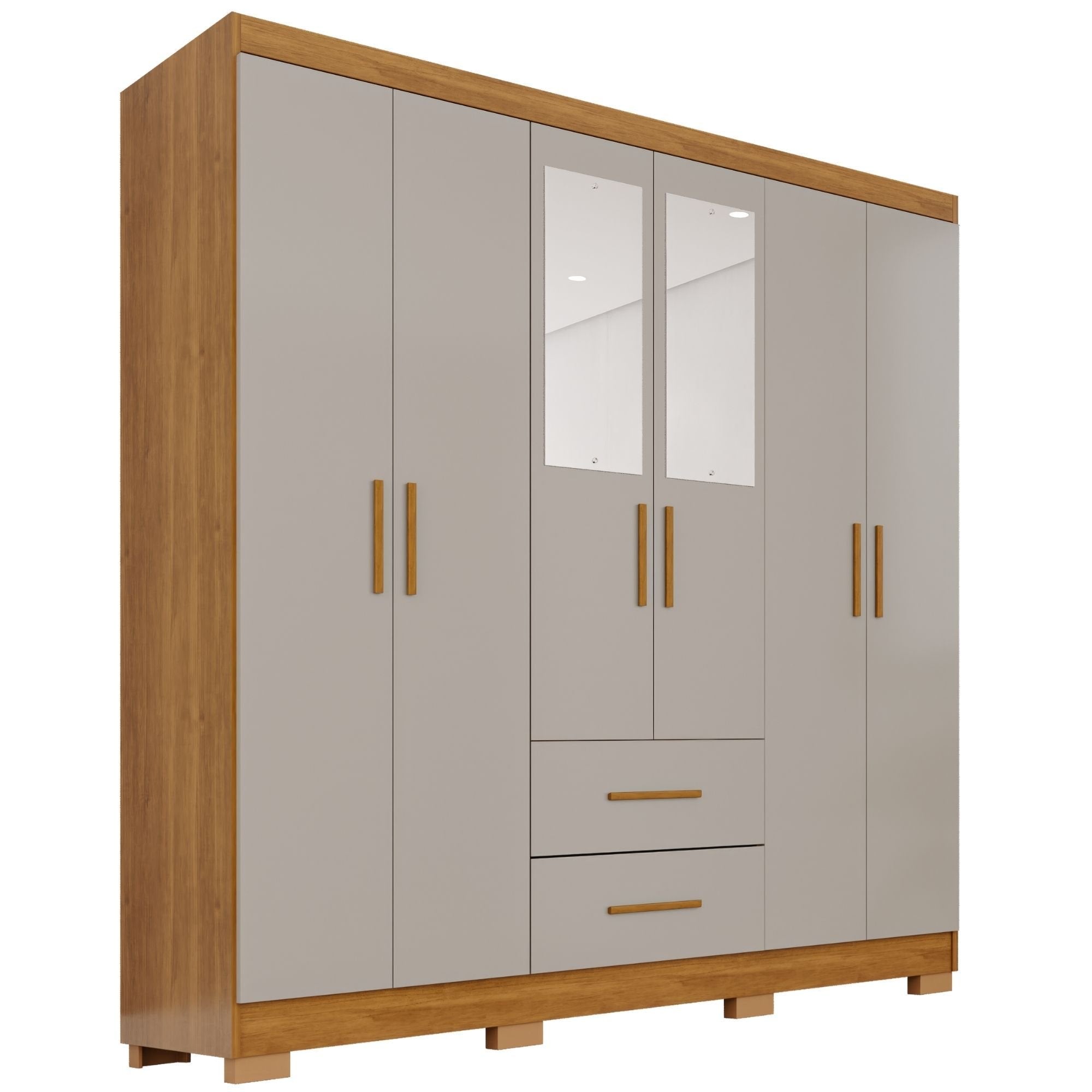 Guarda-Roupa Casal 6 Portas 2 Gavetas com Espelho Estrela Premium Sallêto Móveis 100% MDP Off White/Cinamomo