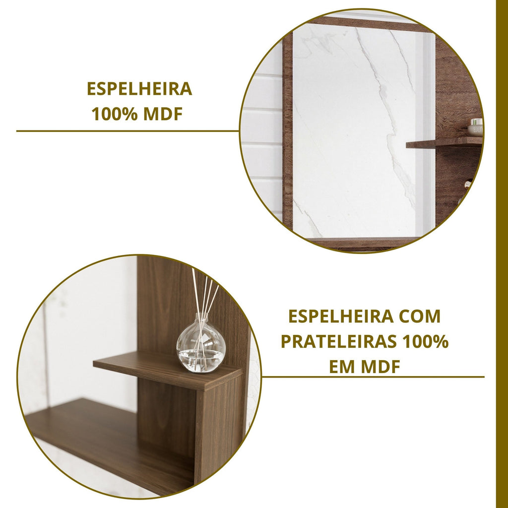 Gabinete Suspenso com Cuba e Espelheira MGM Móveis Isa Marrom/Amêndoa/Off White