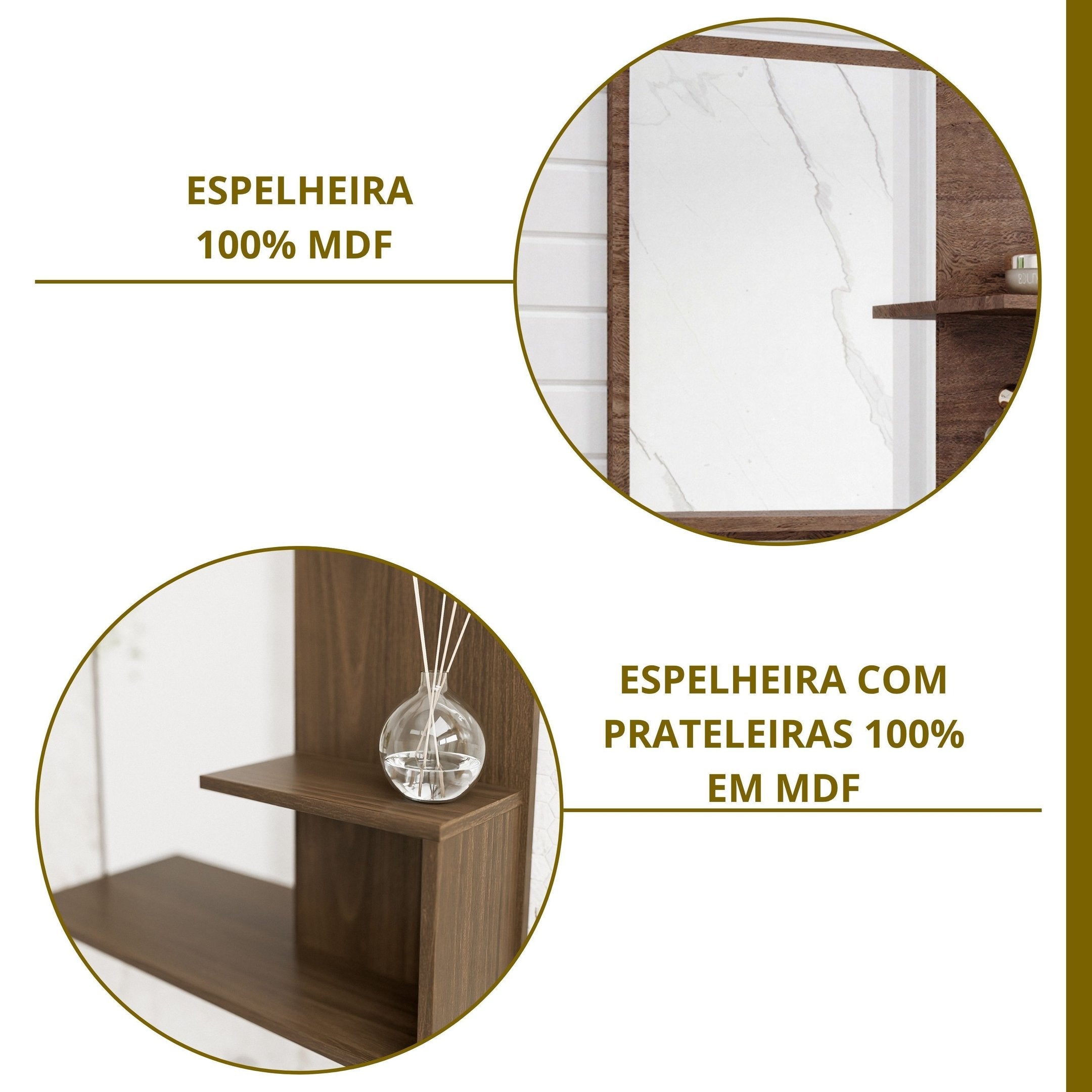 Gabinete Suspenso com Cuba e Espelheira MGM Móveis Isa Marrom/Amêndoa/Off White