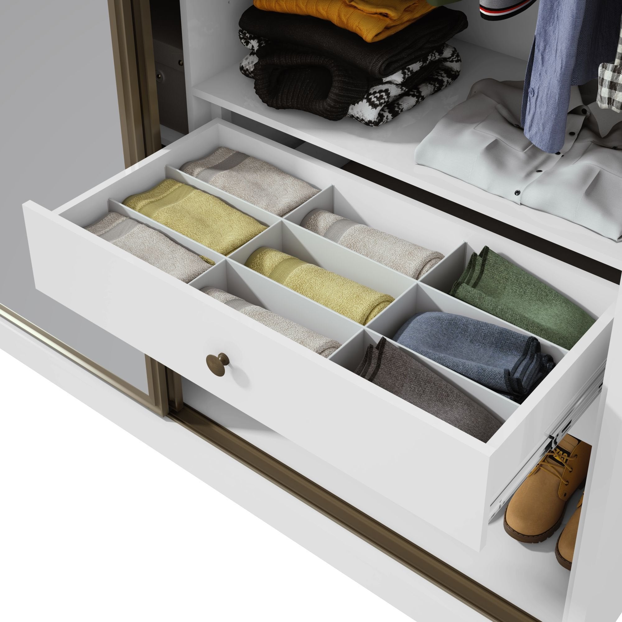 Guarda-Roupa Casal 3 Portas de Correr 6 Gavetas 270cm Spazio Yescasa 100% MDF Branco