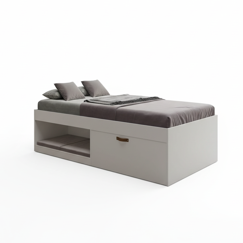 Cama Solteiro com Sapateira e Nicho Laura Yescasa Branco
