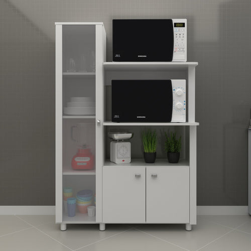Balcão Multiuso para Forno e Micro-Ondas 3 Portas 4 Prateleiras com Tampo BL3304 Tecno Mobili Branco