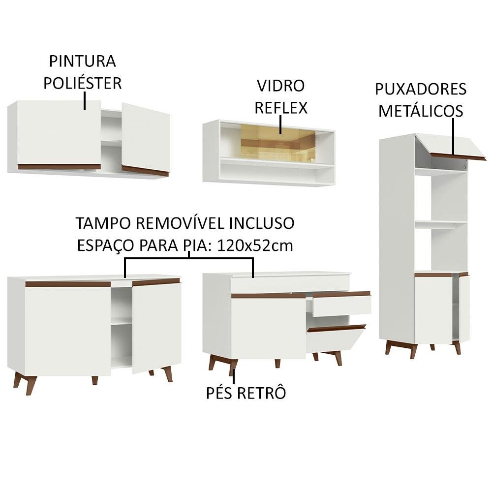 Armário de Cozinha Completa 310cm Branco Reims Madesa 02