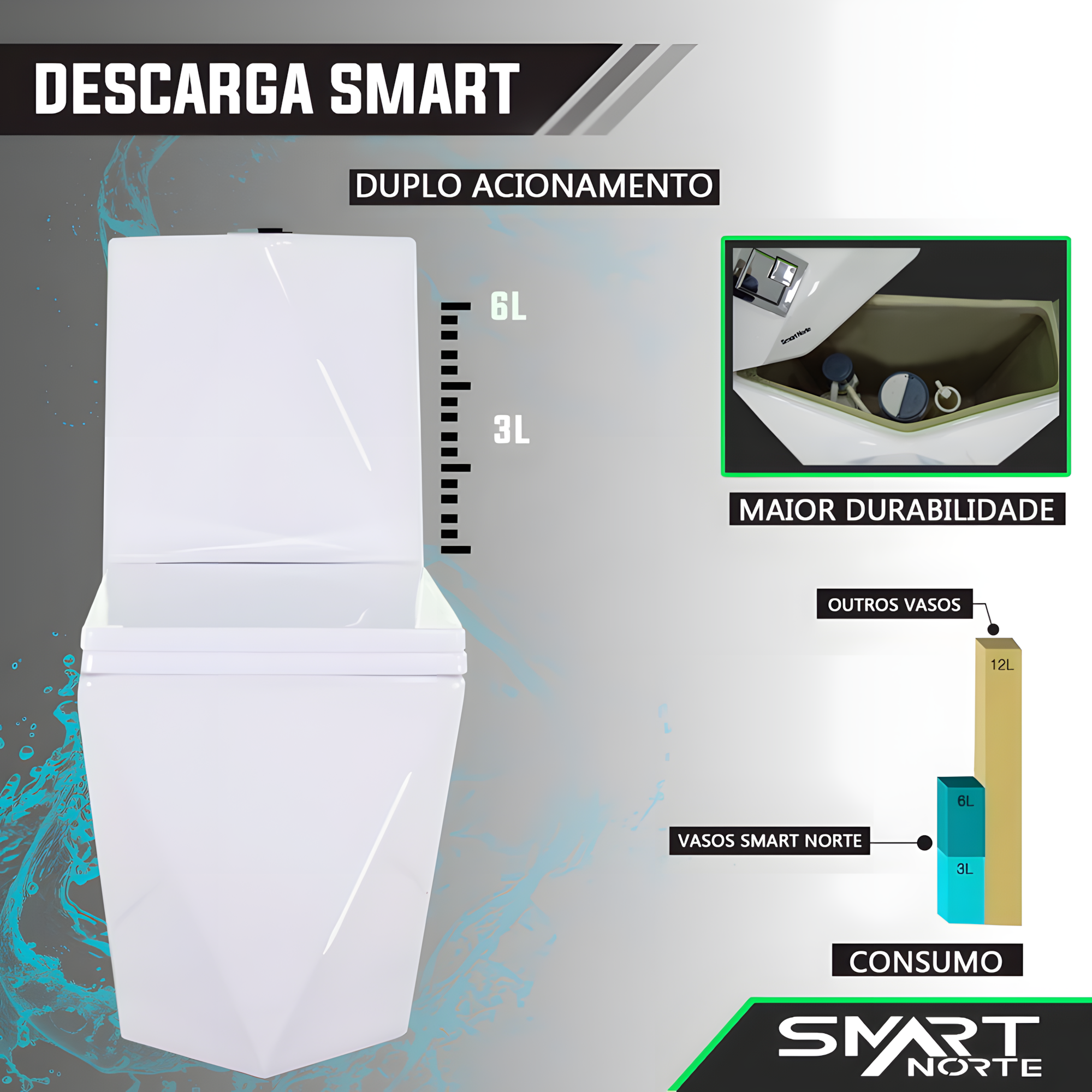 Vaso Sanitário Monobloco Imperial Diamond Caixa Acoplada Smart 300 Branco Smart Norte