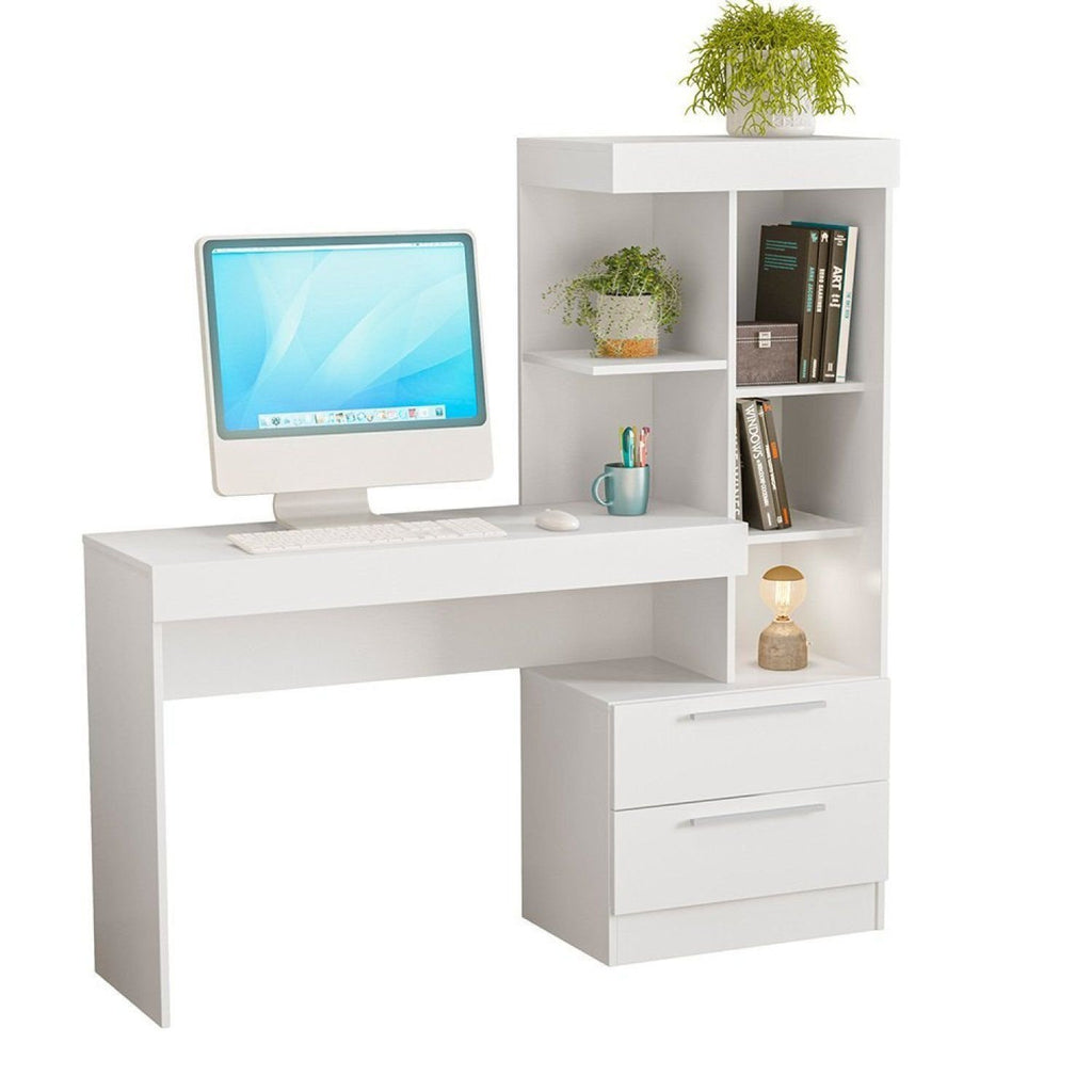 Escrivaninha Mesa Escritório com Estante Office Nt 2010 2 Gavetas 131,5cm Notável Móveis