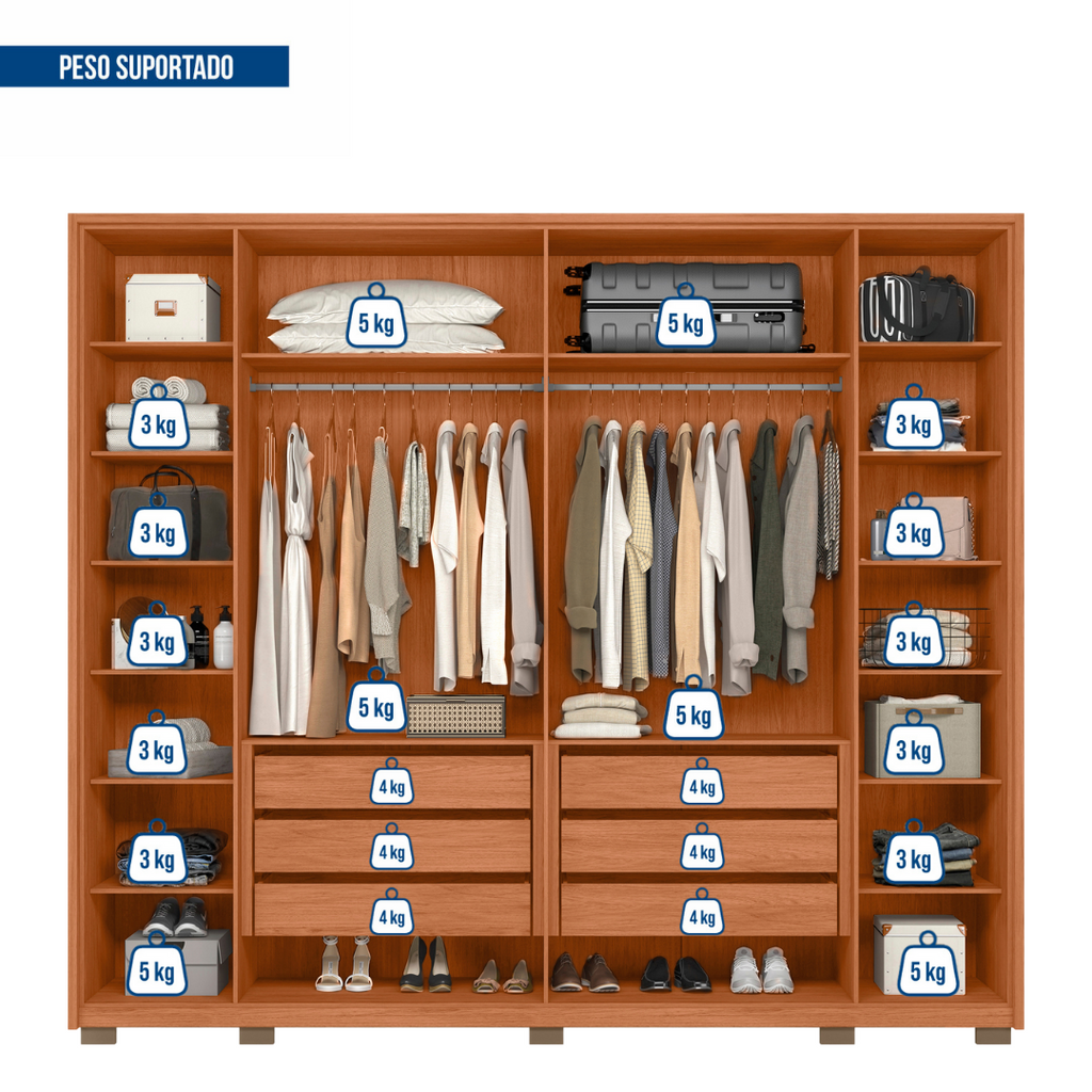 Guarda-Roupa Casal 6 Portas 6 Gavetas Suburban Gold Espresso Móveis 100% MDF Marrom/Freijo/Off White