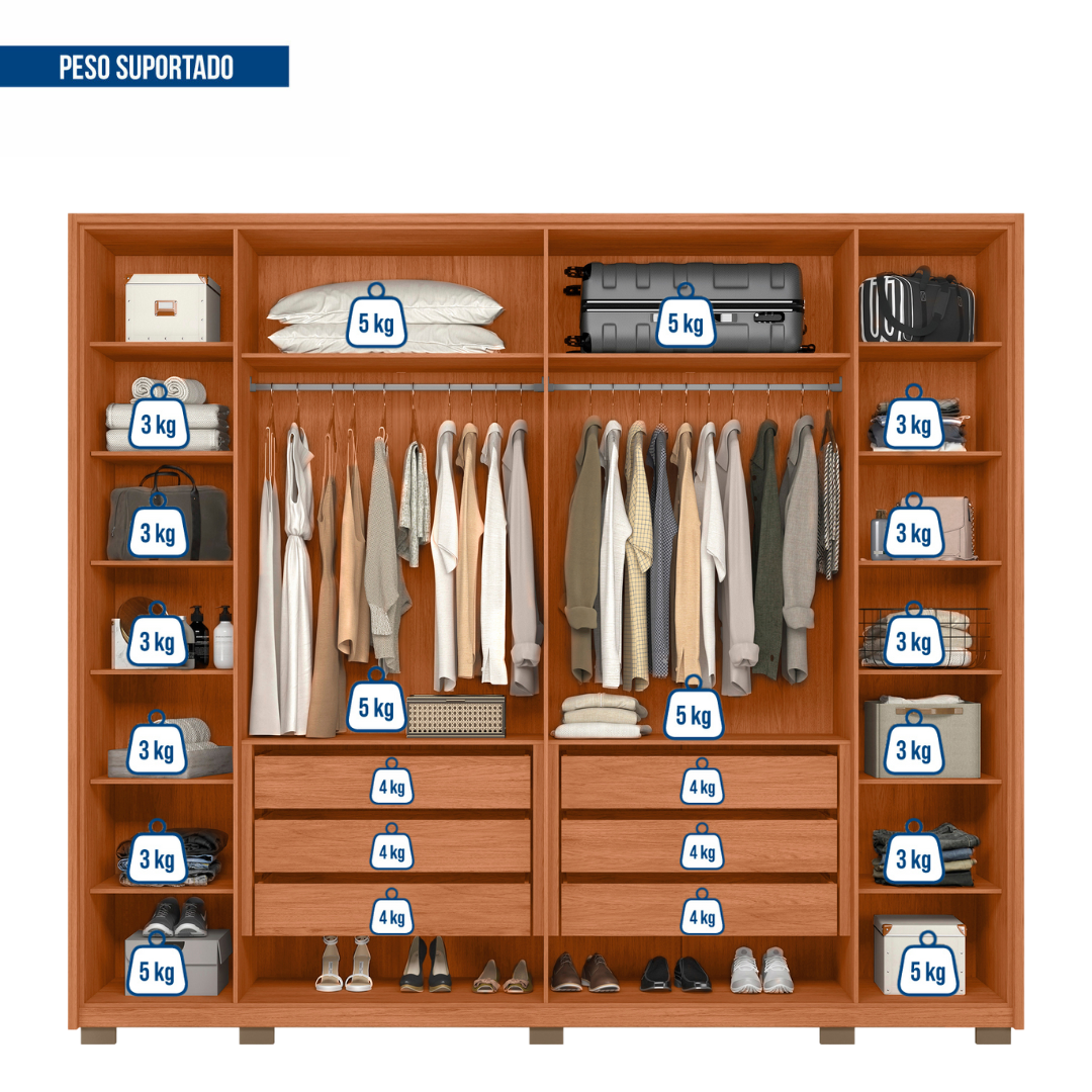 Guarda-Roupa Casal 6 Portas 6 Gavetas Suburban Gold Espresso Móveis 100% MDF Marrom/Freijó/Off White