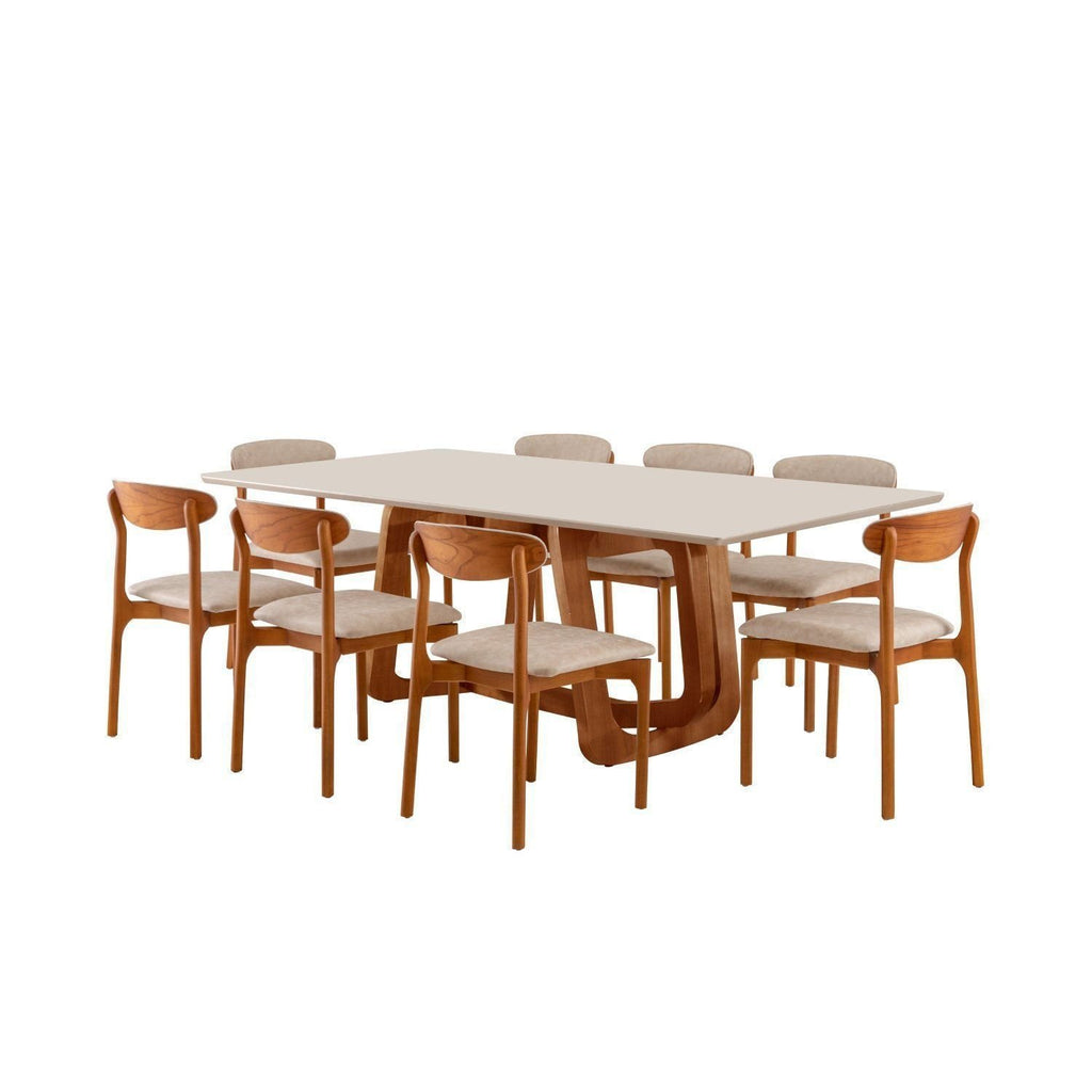 Conjunto de Mesa de Jantar Retangular Madeira Maciça com Vidro e 8 Cadeiras Genova Monaco Yescasa