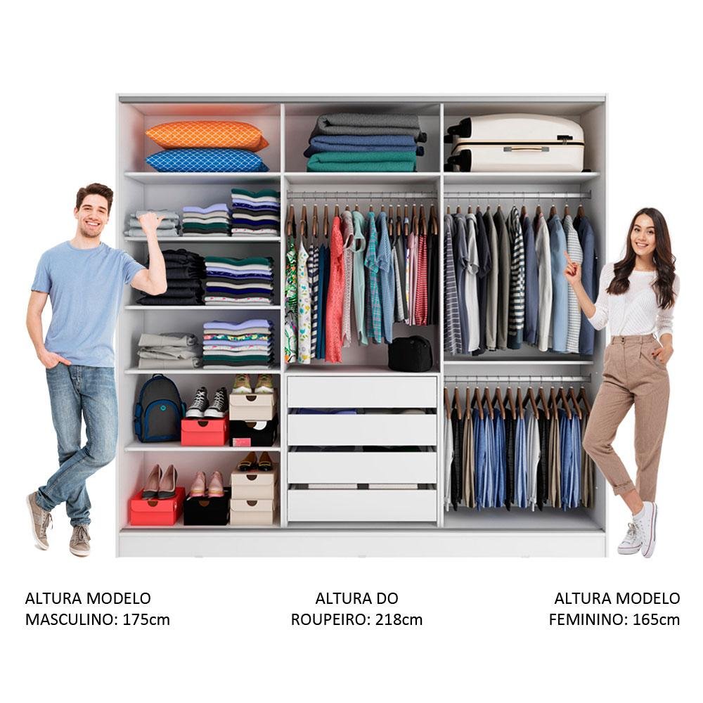 Guarda-Roupa Casal 100% MDF Madesa Zurique 3 Portas de Correr com Espelho