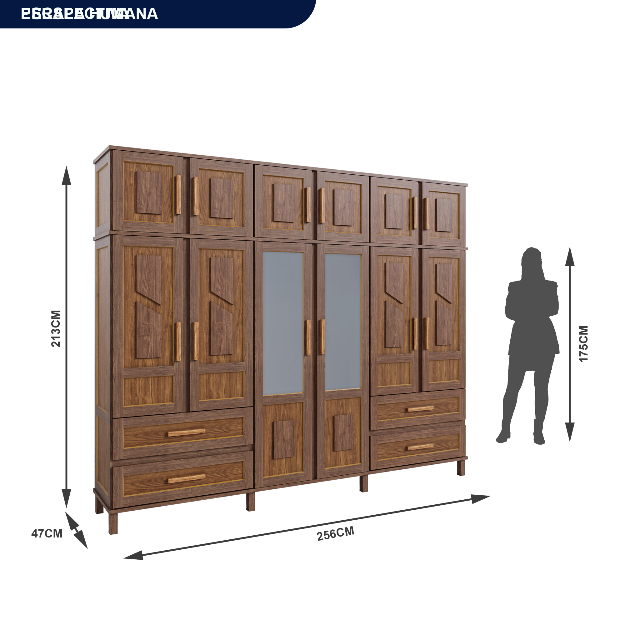 Guarda-Roupa Casal com Espelho 12 Portas 4 Gavetas Rio Branco Premium Yescasa Marrom/Ypê
