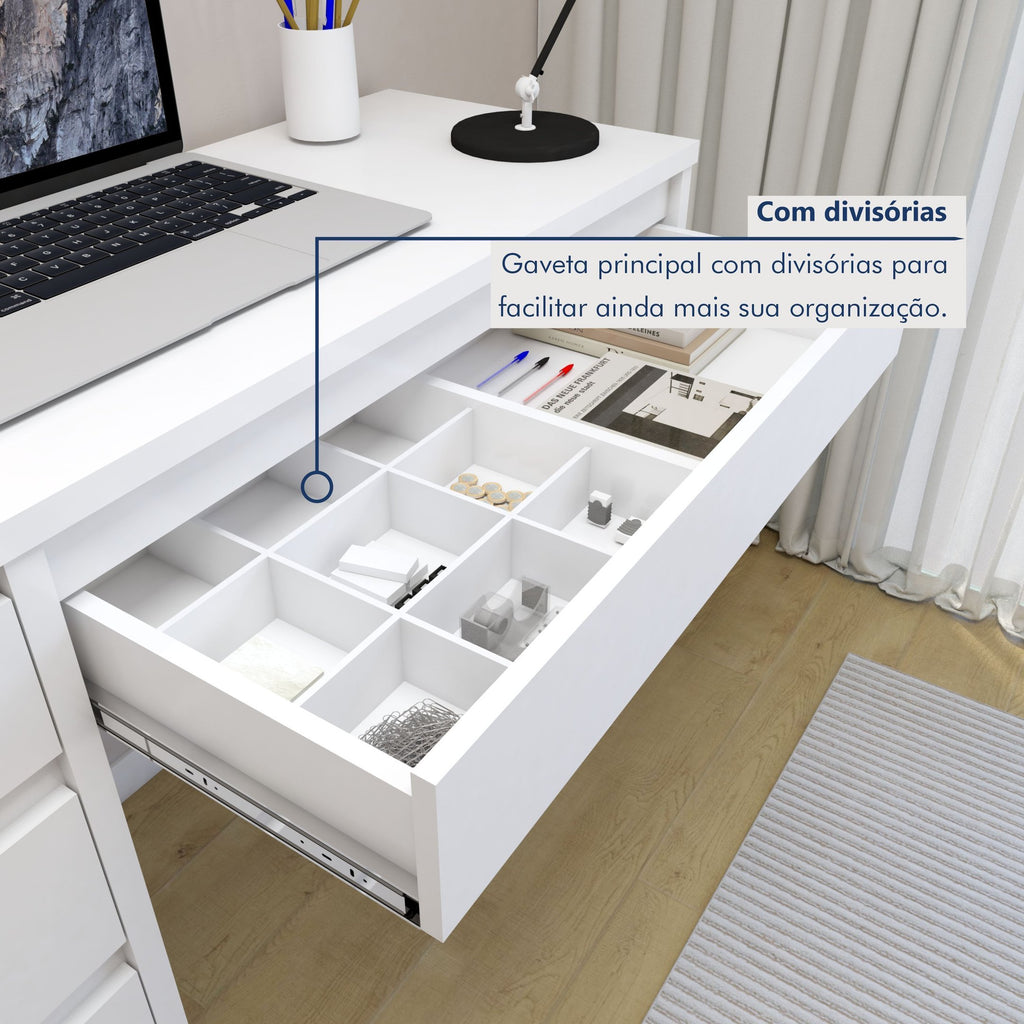 Escrivaninha 100% MDF Berlim 5 Gavetas 136cm Yescasa