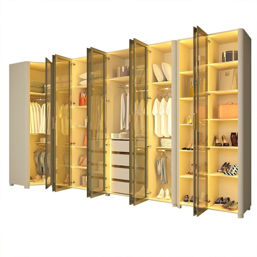 Guarda-Roupa Modulado Reflecta Innova 100% MDF Bege/Off White 339,2cm x 240cm Mod 015 Gelius Móveis