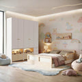 Quarto Infantil Completo Guarda-Roupa Modulado Wave Cama Casal Lift Casatema MadeiraOriginals Branco/Marrom