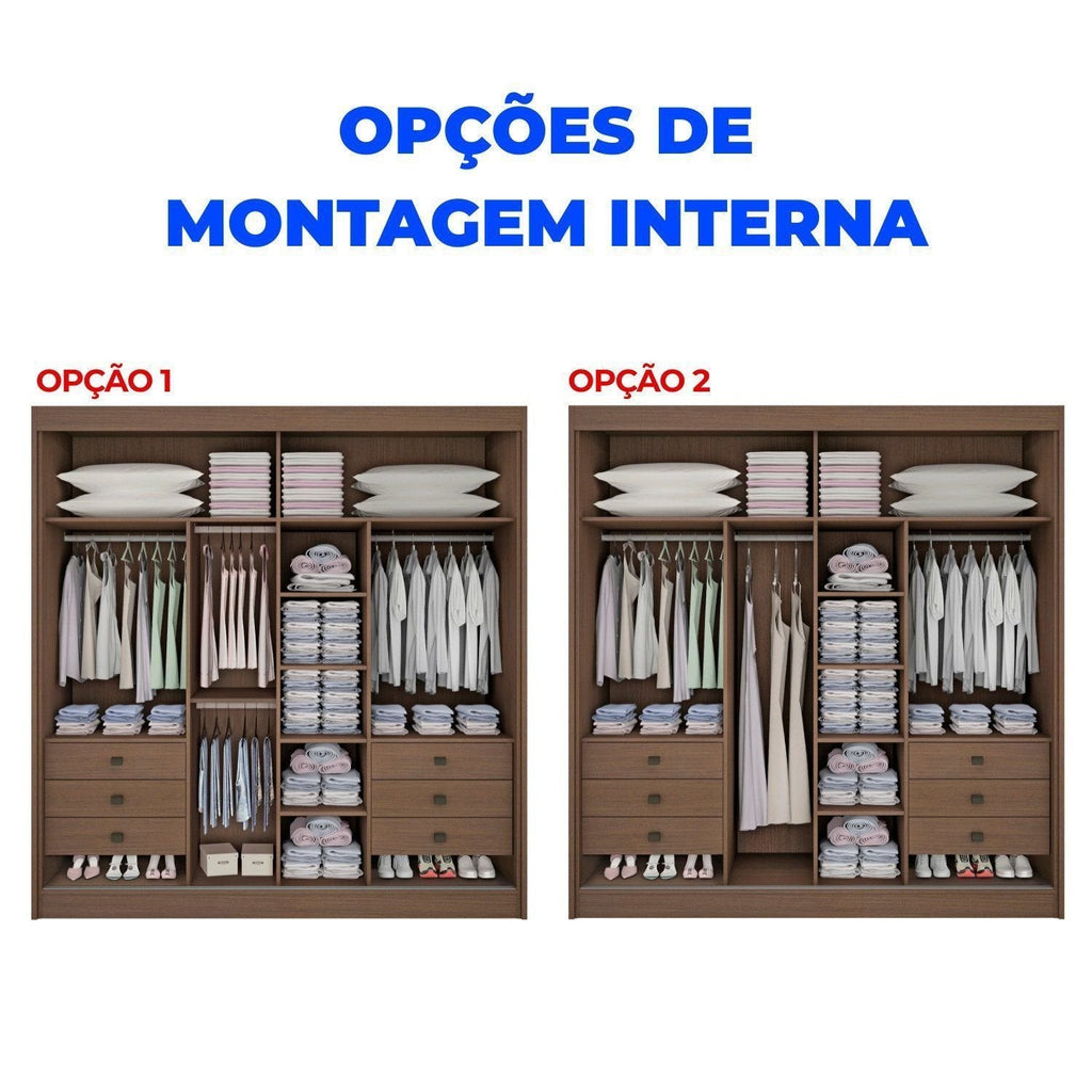 Guarda-Roupa Casal 2 Portas de Correr 6 Gavetas 100% MDF Coliseu D Doro Marrom/Castanho/Off White