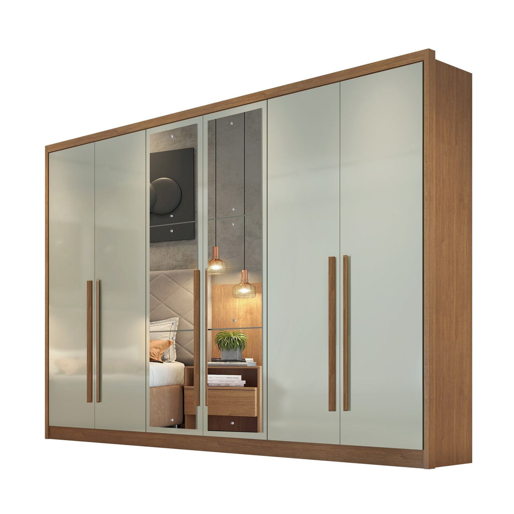 Guarda-Roupa Casal 6 Portas 6 Gavetas com Espelho Reno Novo Horizonte 100% MDF Marrom/Cumaru/Fendi