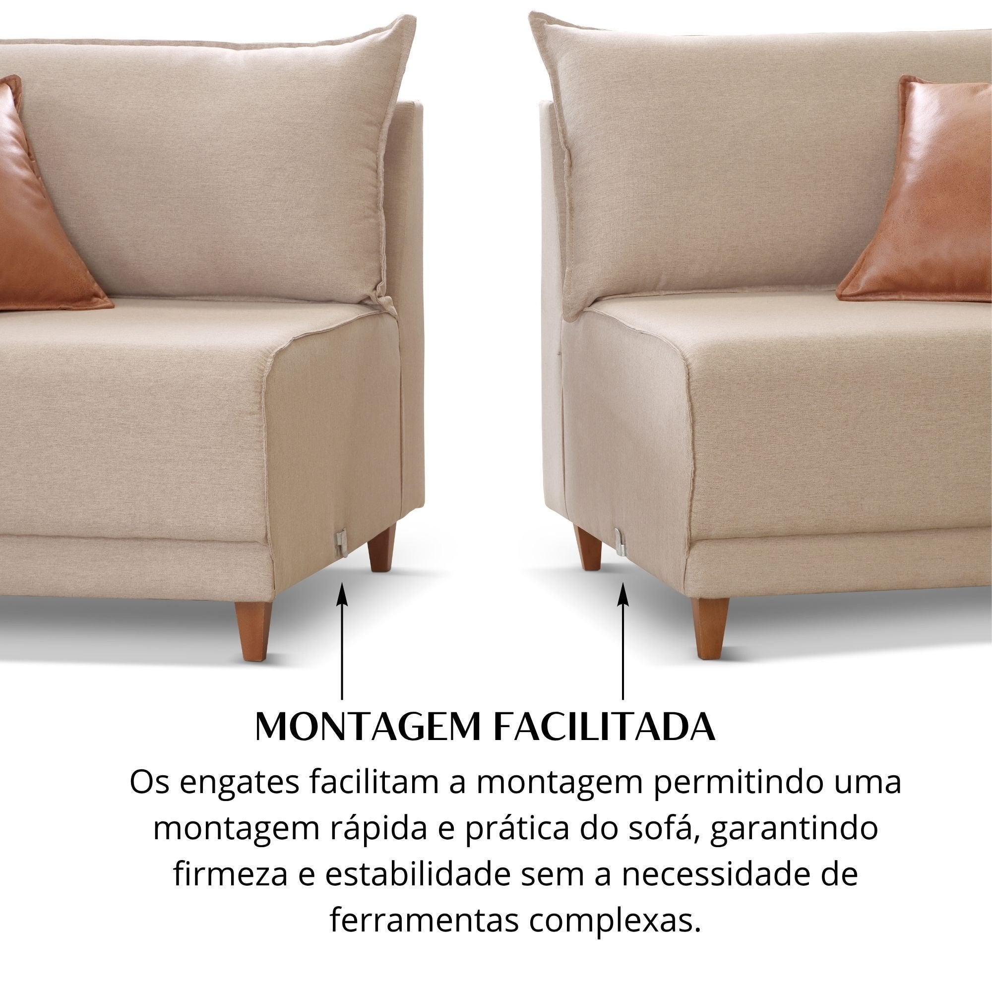 Sofá Living Canela 4 Lugares 265 cm Linho Lufer Estofados