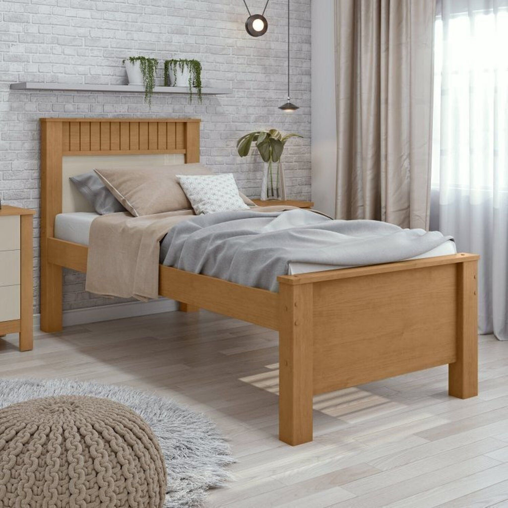 Kit Quarto Infantil com Guarda-Roupa 4 Portas e Cama de Solteiro Marrom Amêndoa Clean Móveis Lopas