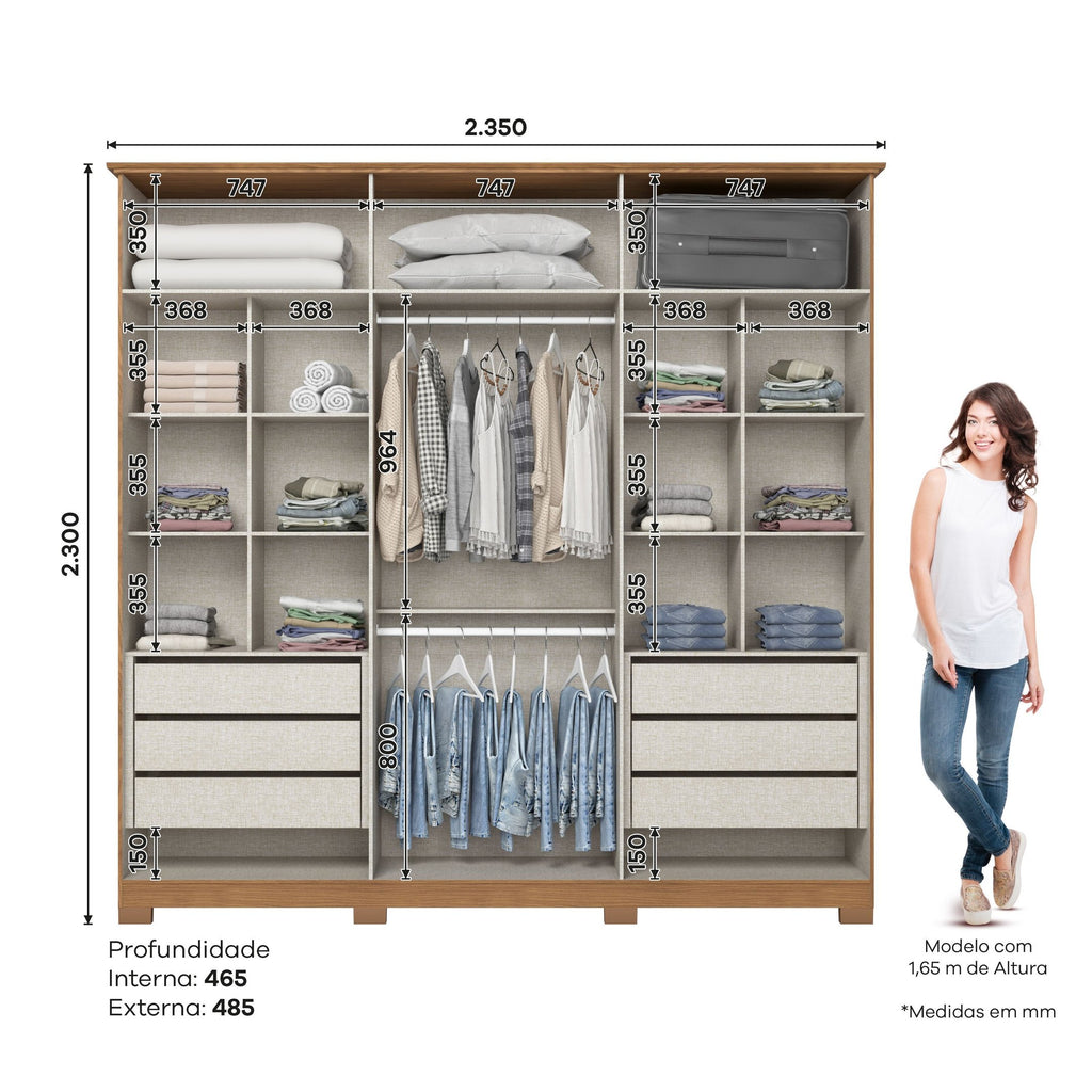 Guarda-Roupa Casal 6 Portas 6 Gavetas Andréas Henn Off White/Nature