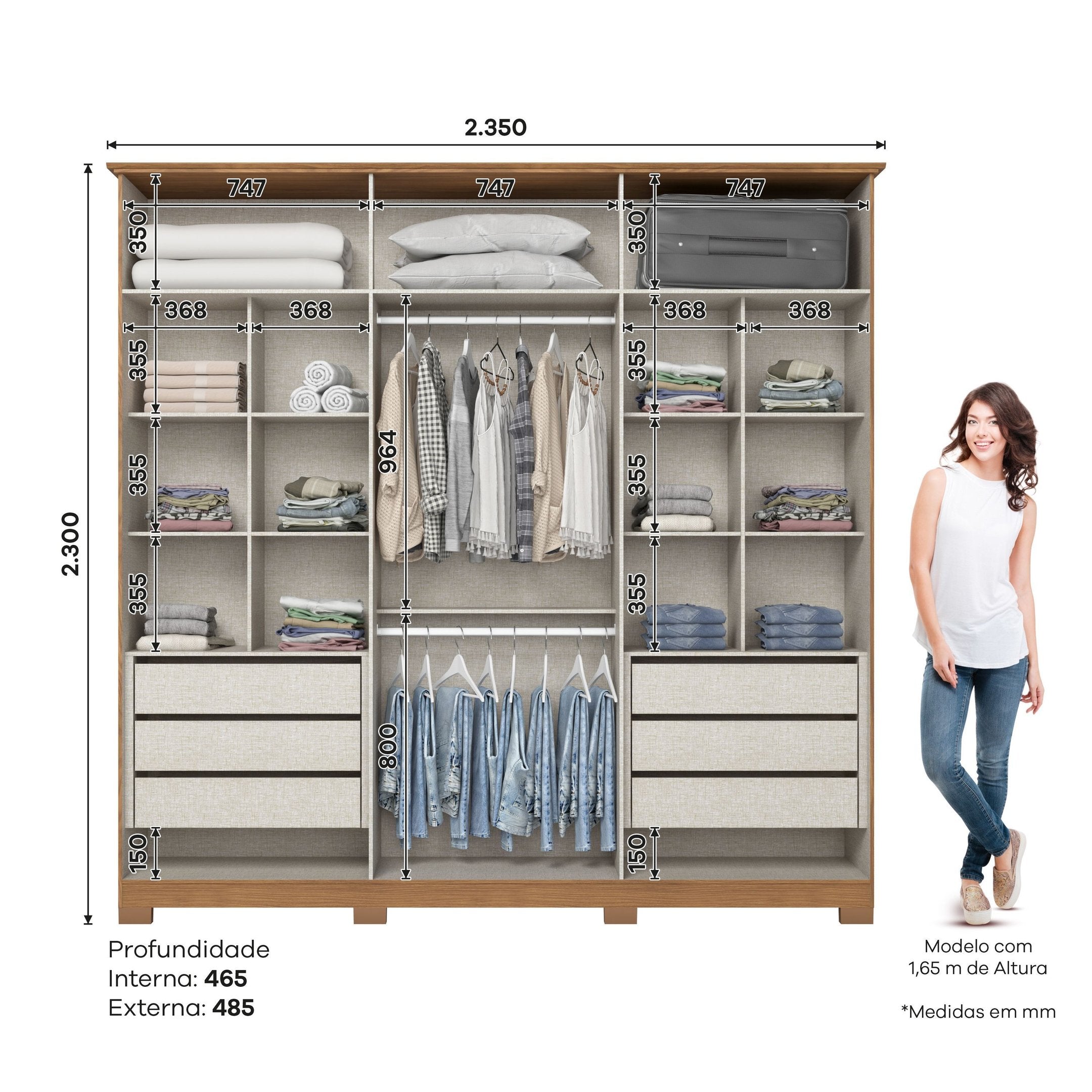 Guarda-Roupa Casal 6 Portas 6 Gavetas Andréas Henn Off White/Nature