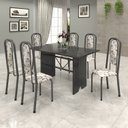 Conjunto Sala de Jantar Mesa Tampo Ardósia com 6 Cadeiras Lavínea Soma Móveis