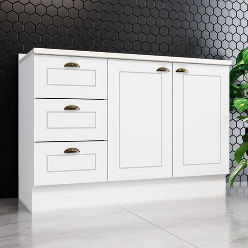 Balcão para Cozinha 3 Gavetas 2 Portas com Tampo Emily Espresso Móveis Branco/HP/Calcare