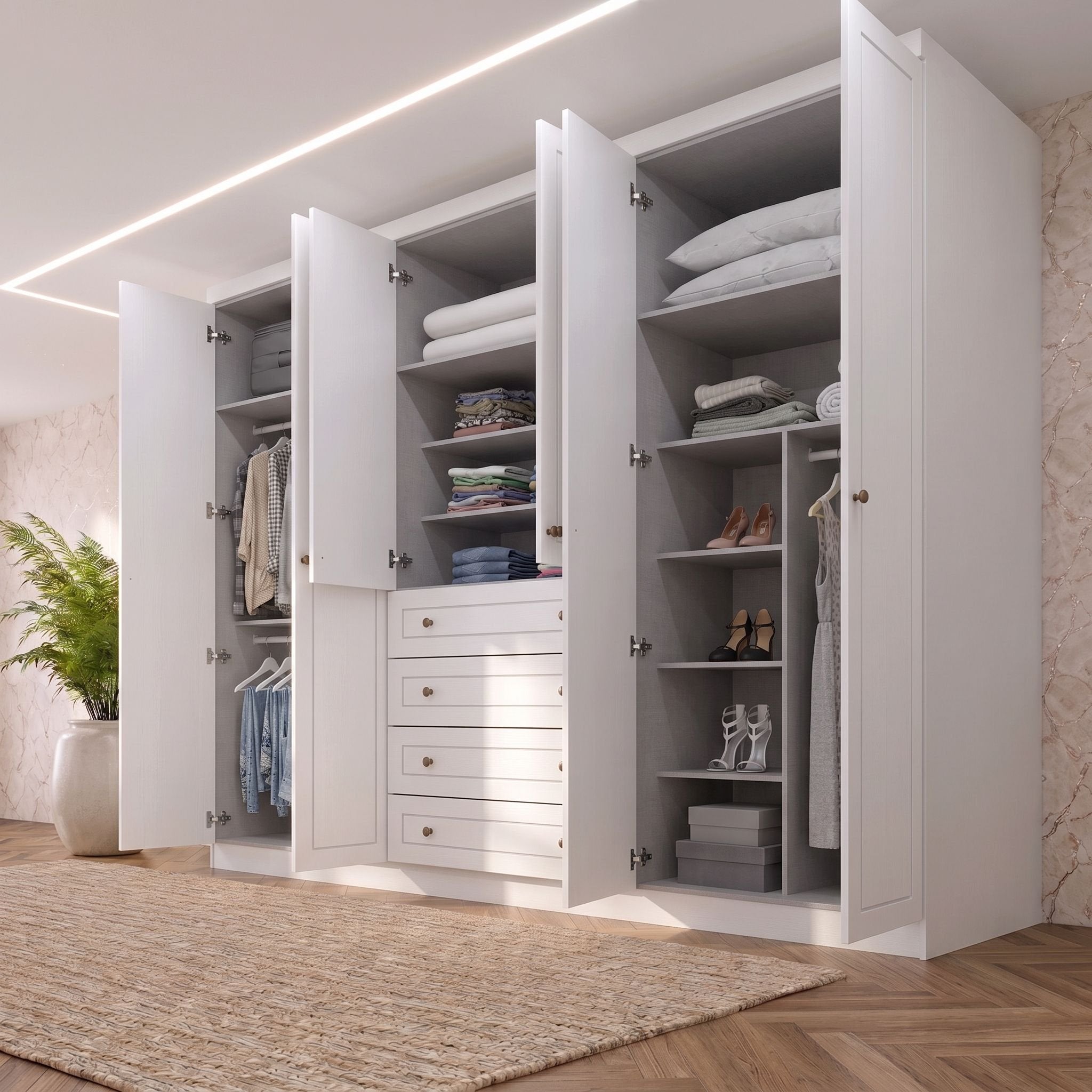 Guarda-Roupa Casal 6 Portas 4 Gavetas Nova York Espresso Móveis Branco