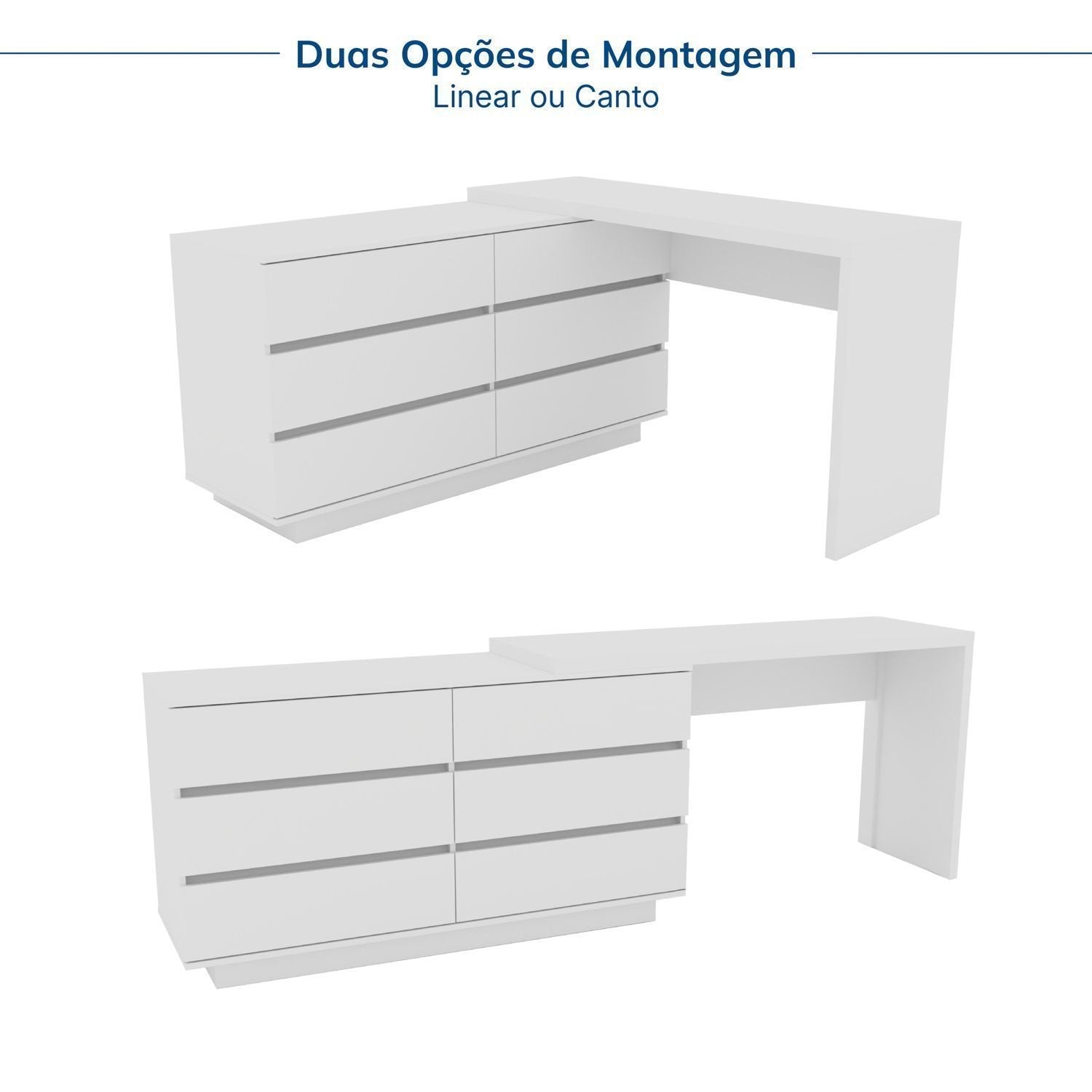 Escrivaninha em L ou Reta Oring 6 Gavetas 230cm CabeCasa MadeiraOriginals