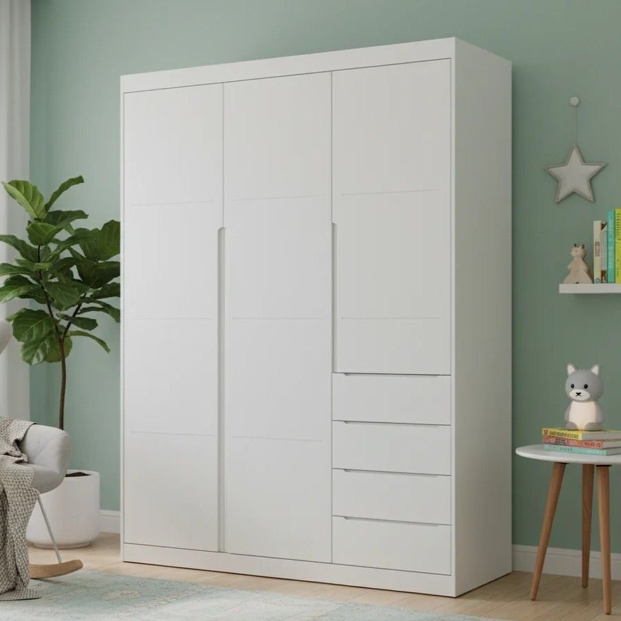Quarto Infantil Completo Guarda-Roupa 3 Portas 4 Gavetas e Cômoda 4 Portas Eloá Branco Phoenix Baby