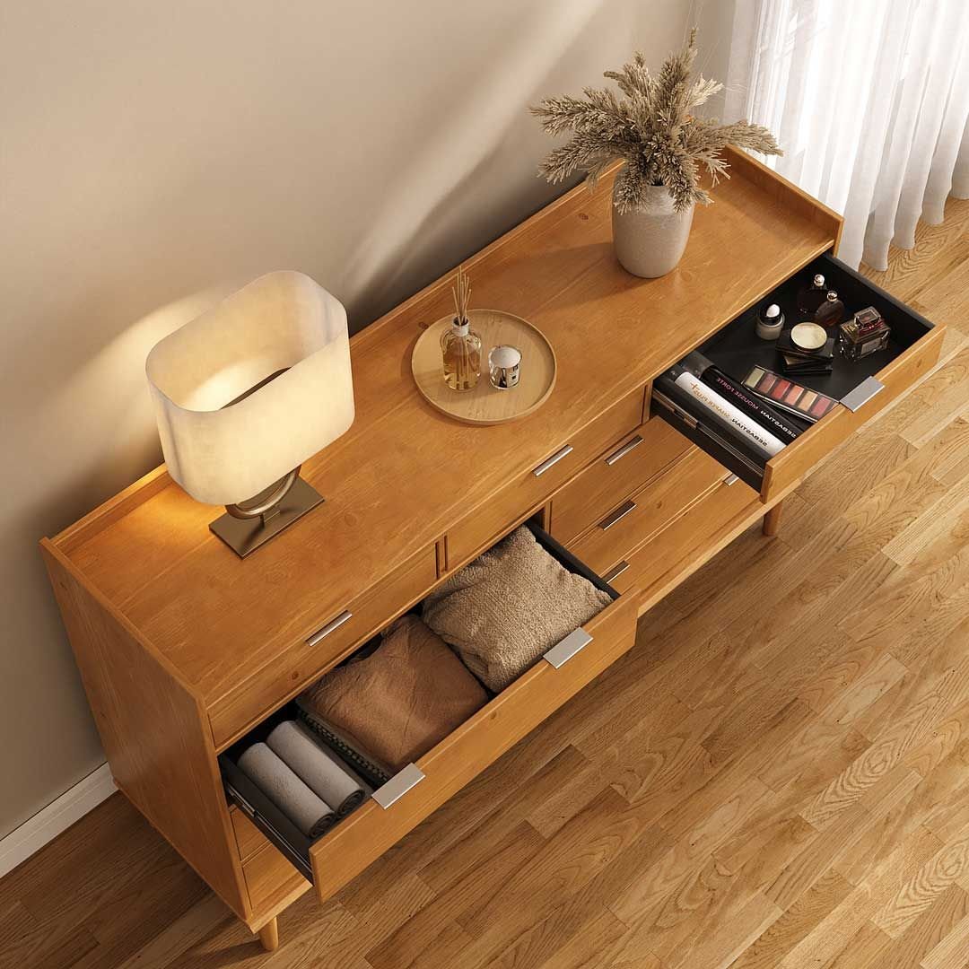 Cômoda Grande para Quarto Casal 9 Gavetas Madeira Maciça Mel Lice Idimex