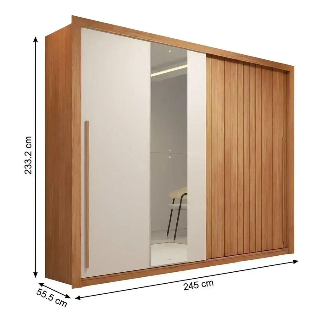 Guarda-Roupa Casal Suburban 2 Portas Ripado com Espelho MDP/MDF Freijó/Off White Espresso Móveis