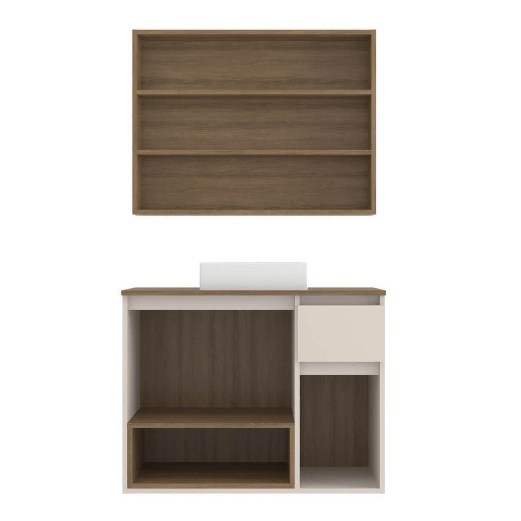 Conjunto para Banheiro Aurora Yescasa 80cm Cuba e Espelheira Bege/Mel/Arenas