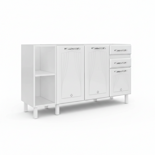 Balcão de Cozinha para Pia em Aço 2 Portas 2 Gavetas com Nichos 150cm Star New Telasul Branco