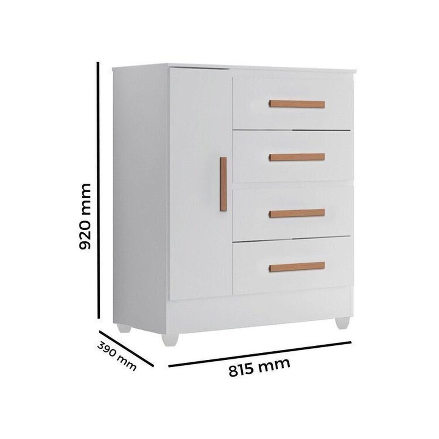 Quarto Bebê Infantil com Guarda-Roupa 4 Portas e 2 Gavetas com Cômoda 4 Gavetas e 1 Porta Aconchego Móveis Leão Branco