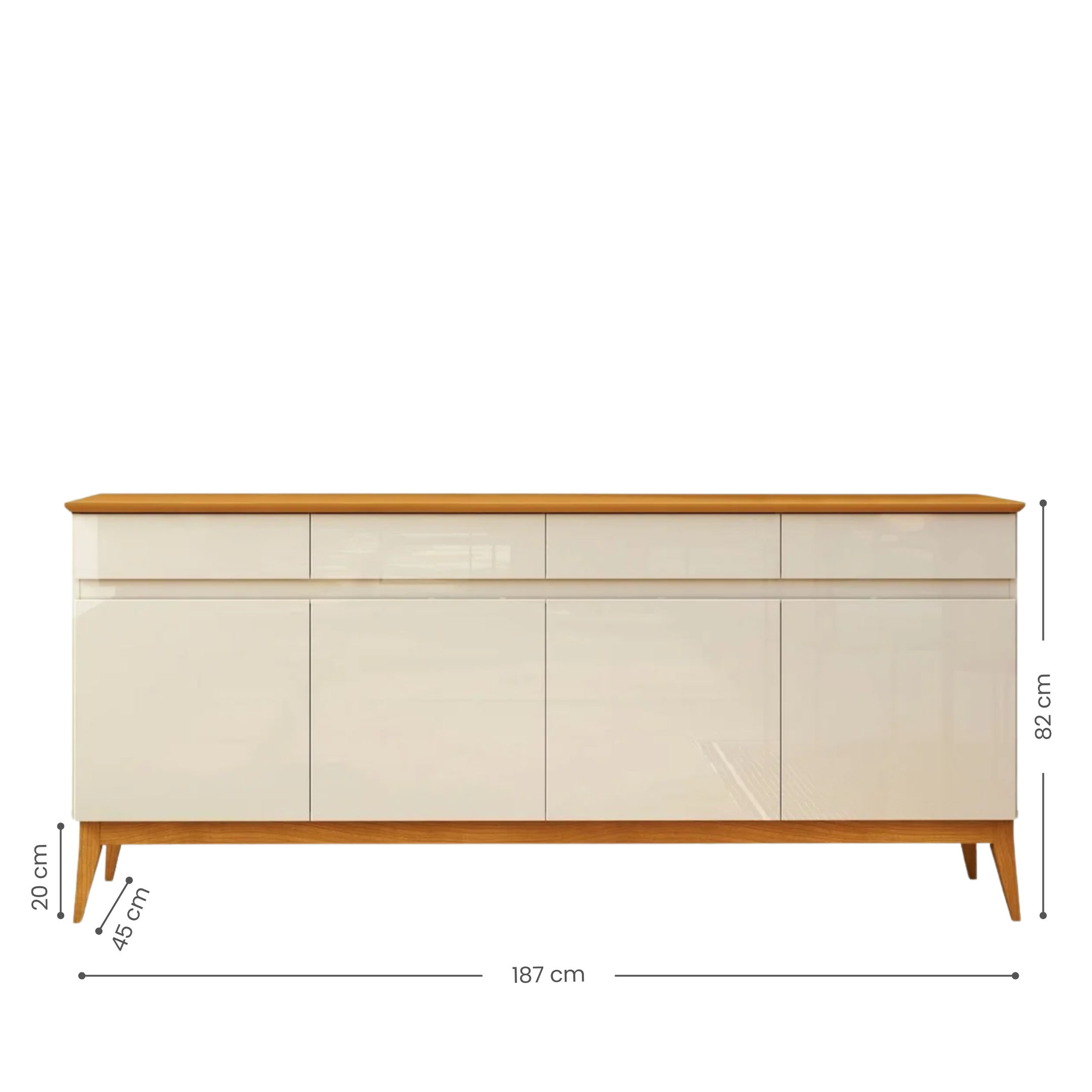 Buffet Aparador 4 Portas e 4 Gavetas Premium MDF Off White/Cedro EDN Móveis