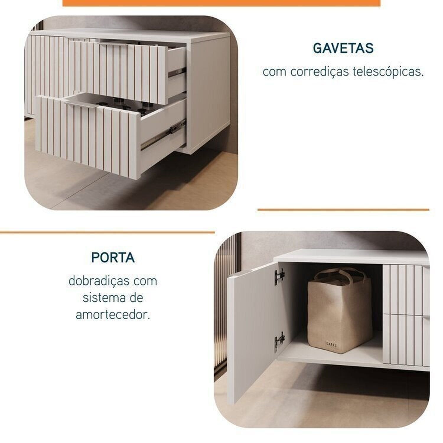 Conjunto para Banheiro Bancada em Porcelanato com Cuba Esculpida, Armário e Espelheira Ripy Bumi 80cm Branco