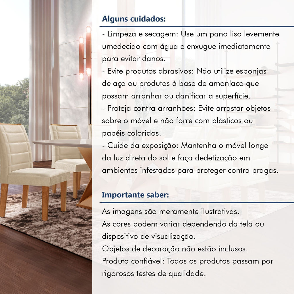 Conjunto Sala de Jantar Genova Tampo Vidro/MDF com 6 Cadeiras Genova Smart Plus Cel Móveis