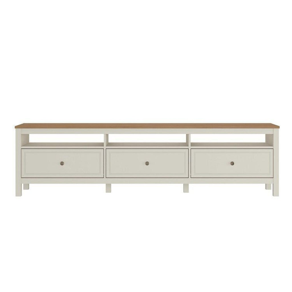 Conjunto Sala Ananda Rack, Estante e Armário Madeira Maciça Off White/Mel CabeCasa MadeiraMadeira