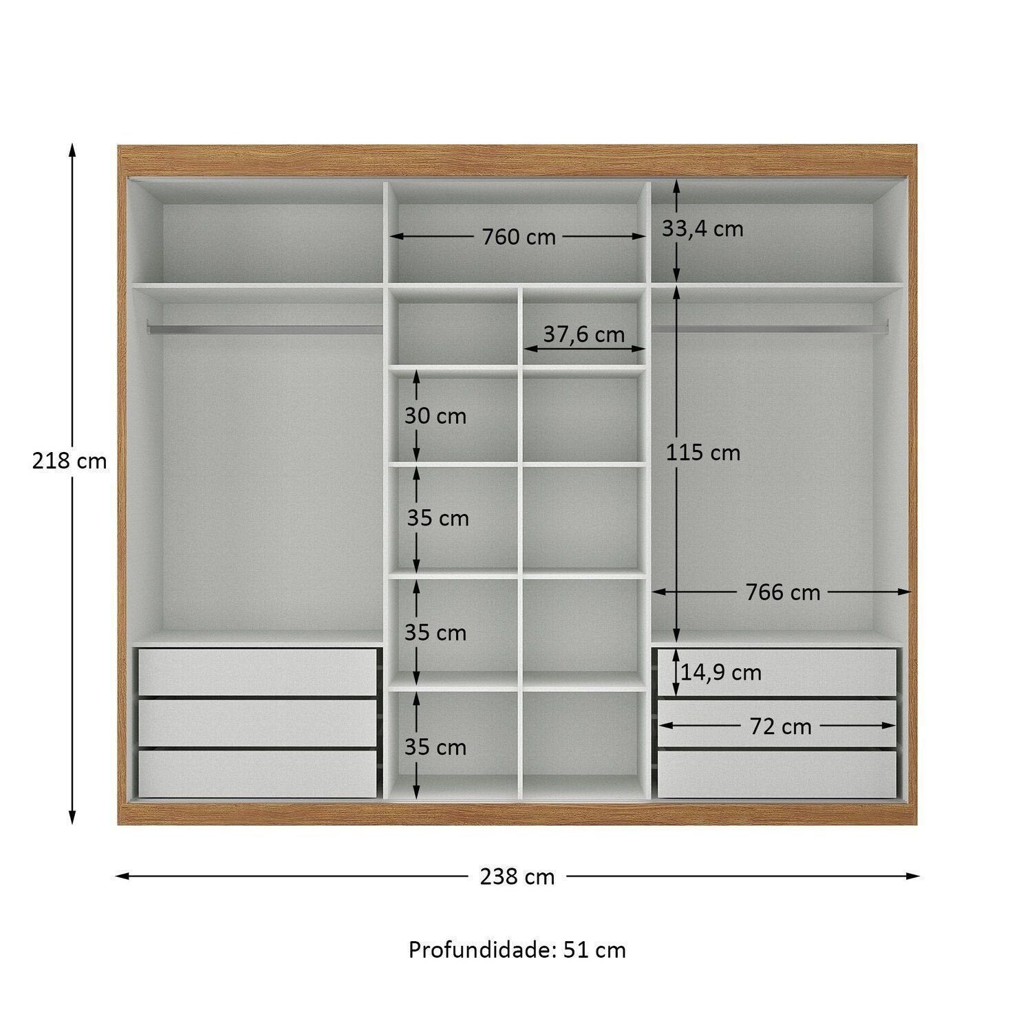 Guarda-Roupa Casal 3 Portas de Correr 6 Gavetas Spazio Yescasa MDP Off White/Cinamomo