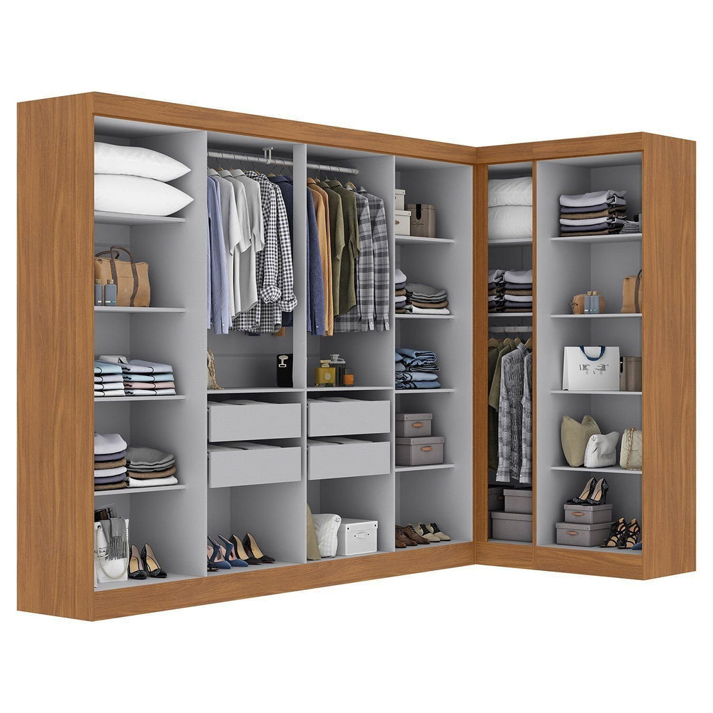 Guarda-Roupa Modulado de Canto 11 Portas 4 Gavetas Paris Maxel Off White/Cinamomo