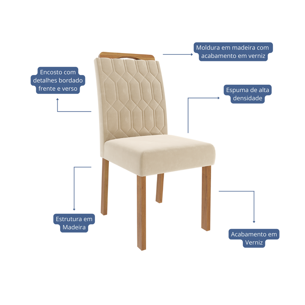 Conjunto Sala de Jantar Mesa Retangular Tampo Vidro/MDF Agata com 4 Cadeiras Paola Marrom Cimol