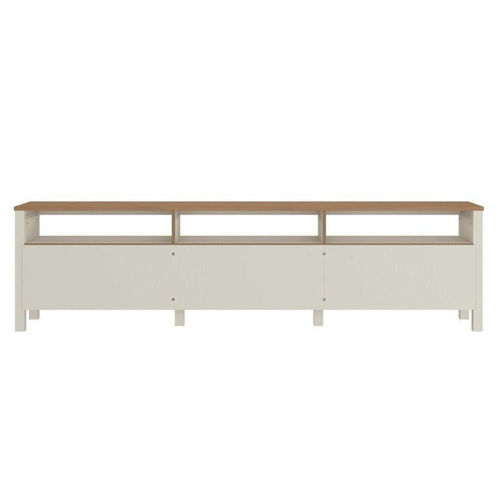 Conjunto Sala Ananda Rack, Estante e Armário Madeira Maciça Off White/Mel CabeCasa MadeiraMadeira