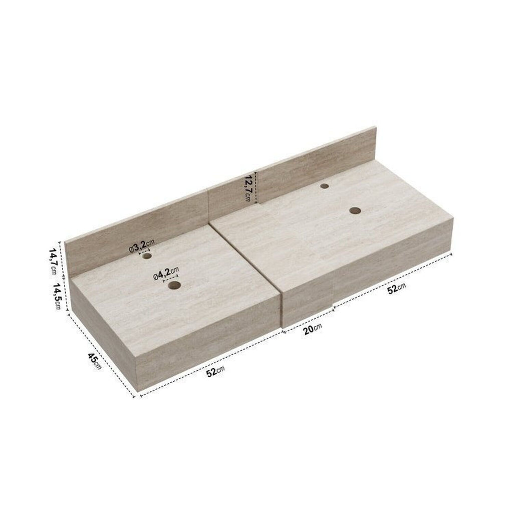 Conjunto para Banheiro Bancada Porcelanato Cuba Apoio Armário Espelho Ripy Bumi 120cm Amarelo/Wood/Travertino