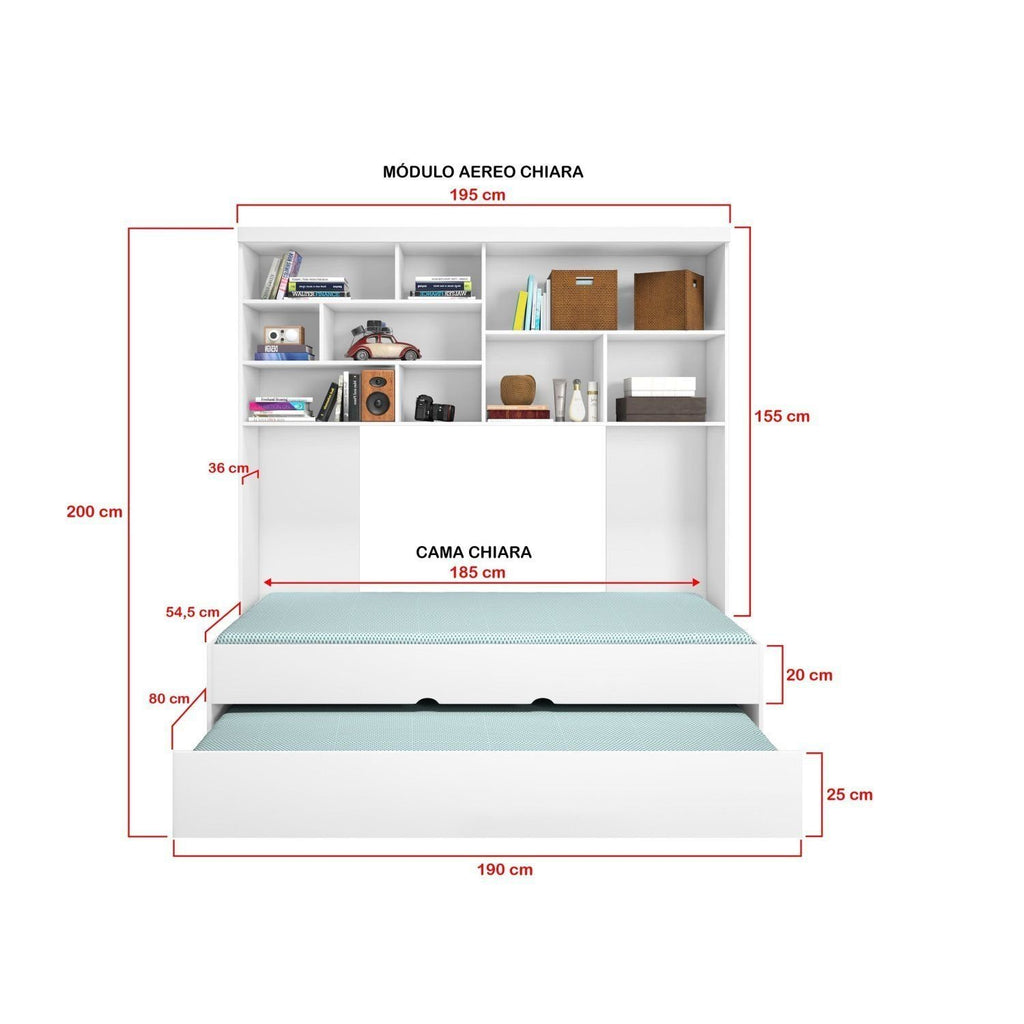 Quarto Completo Solteiro Juvenil 4 Peças com Guarda-Roupa e Bicama Modulado Chiara Phoenix Baby