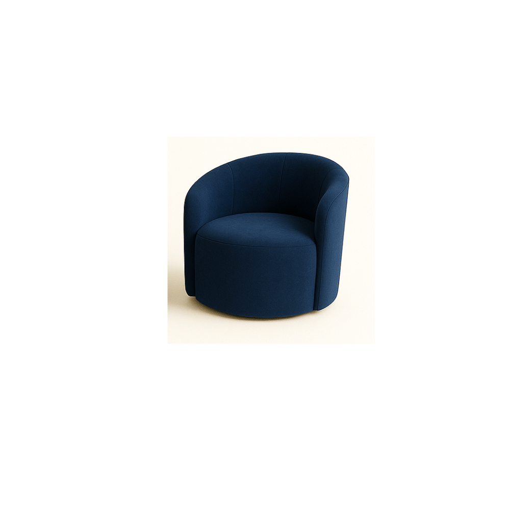 Conjunto Sala de Estar Gaia 1 Poltrona Sofá Curvo Orgânico Suede Azul Marinho MD Montanaris Decor