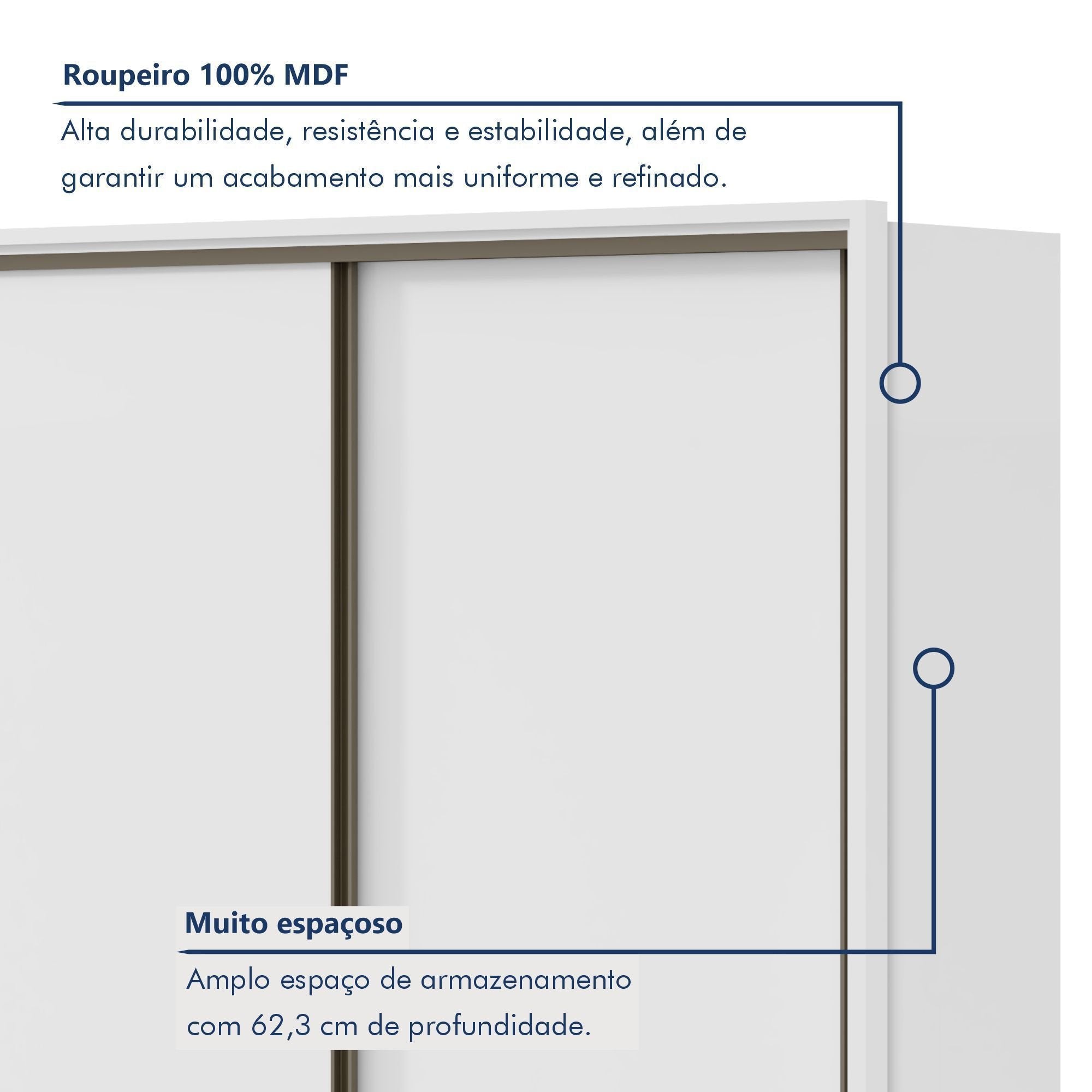 Guarda-Roupa Casal Spazio Yescasa 3 Portas Correr 6 Gavetas MDF 270cm Branco