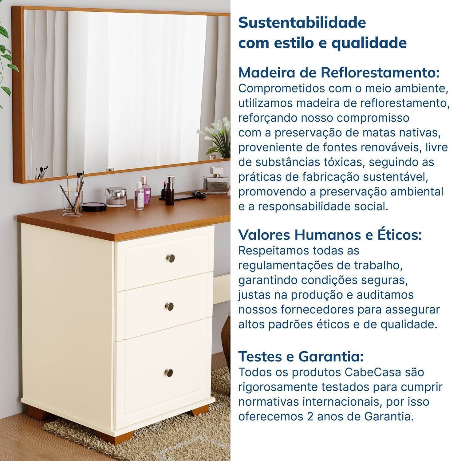 Penteadeira com Espelho 150cm Ananda CabeCasa MadeiraOriginals Branco/Off-White/Mel