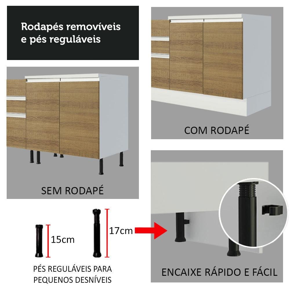 Armário de Cozinha Completa de Canto 100% MDF 447cm Branco/Rustic/Crema Smart Madesa 02