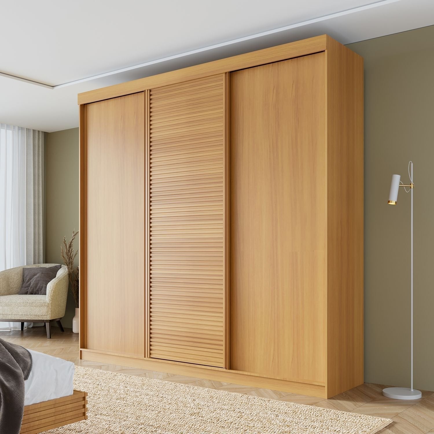 Guarda-Roupa Casal 3 Portas de Correr Samambaia CabeCasa MadeiraOriginals 100% MDP/MDF Carvalho